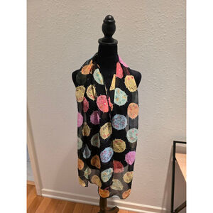 Women's Chico's Black Multi-color Umbrella Print Silk Scarf One Size